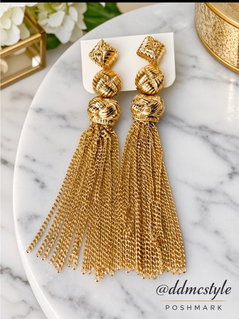 18k Gold plated 3.5 inch Tassel Drop Earrings - Classic Elegance